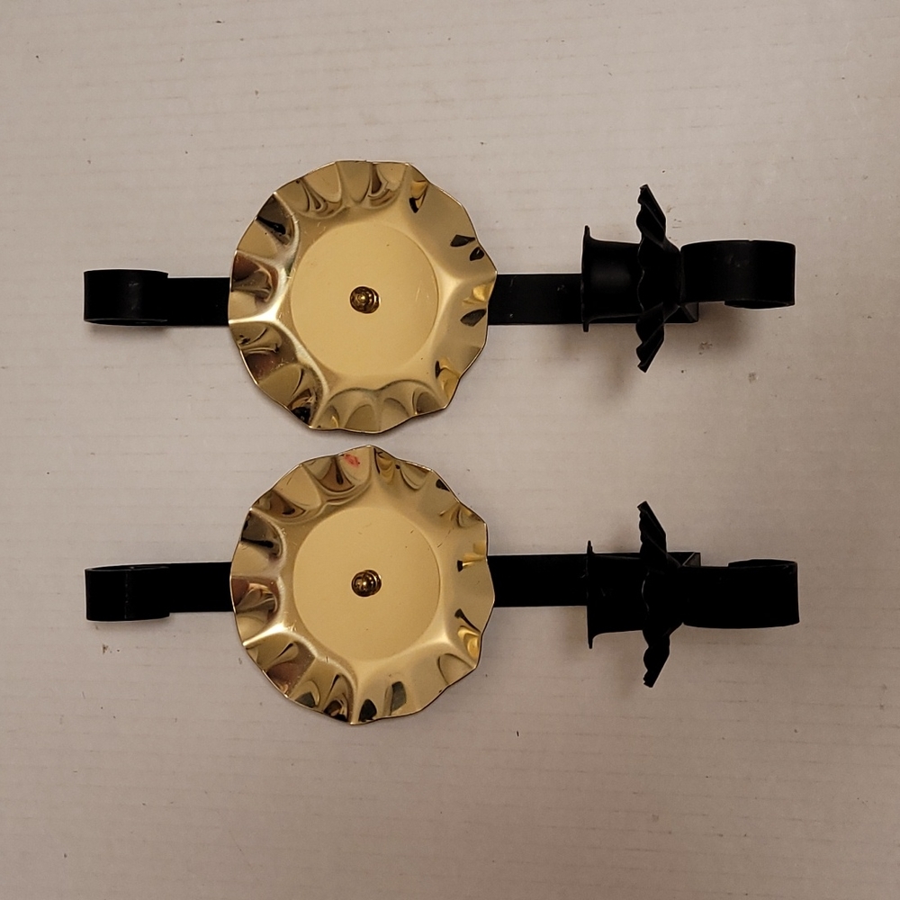 Pair of Iron Candle Wall Sconces with Gold Reflector